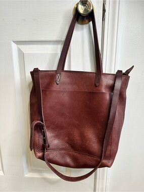 Madewell Medium Transport Tote BurgunBrown Leather Crossbody Shoulder Bag Zip